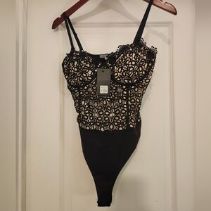 Black and Tan Lace Bodysuit